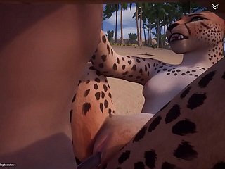 Hot Horny Cheetah Fucks 3 Pria Furry Nimble (dengan suara / cum)